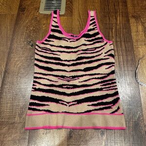 VENUS Beige and Black Zebra Tank with Hot Pink Trim